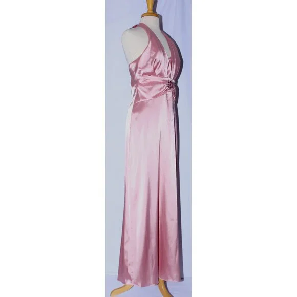 NoxAnabel #906 Satin Bridesmaid Formal Gown-Size L-DUSTY ROSE-NEW With Tags - Picture 6 of 7